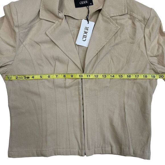 CIDER Beige Notched Collar Crop Cotton Blazer - Picture 9 of 10